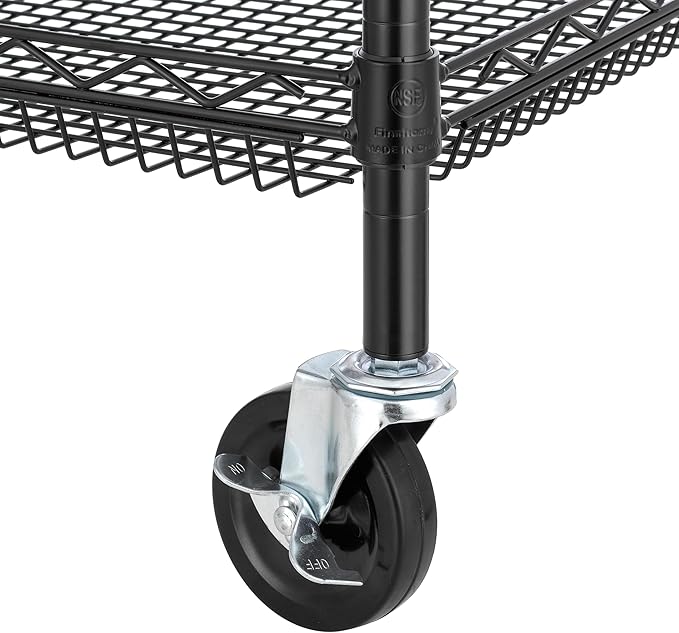 Finnhomy 4 Tier Heavy Duty Commercial Grade Rolling Cart with Handle Bar, Metal Wire Utility Cart with Wheels, Shelf Size 18" D x 30" W, NSF Listed, Black