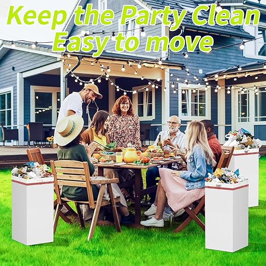 30 Gallon Disposable Trash Cans for Parties, 2 Pack Extra Large Portable Trash Can White Pop Up Trash Cans Bin, Recycle Collapsible Garbage Can Bins for Party Kitchen Camping Trash Can