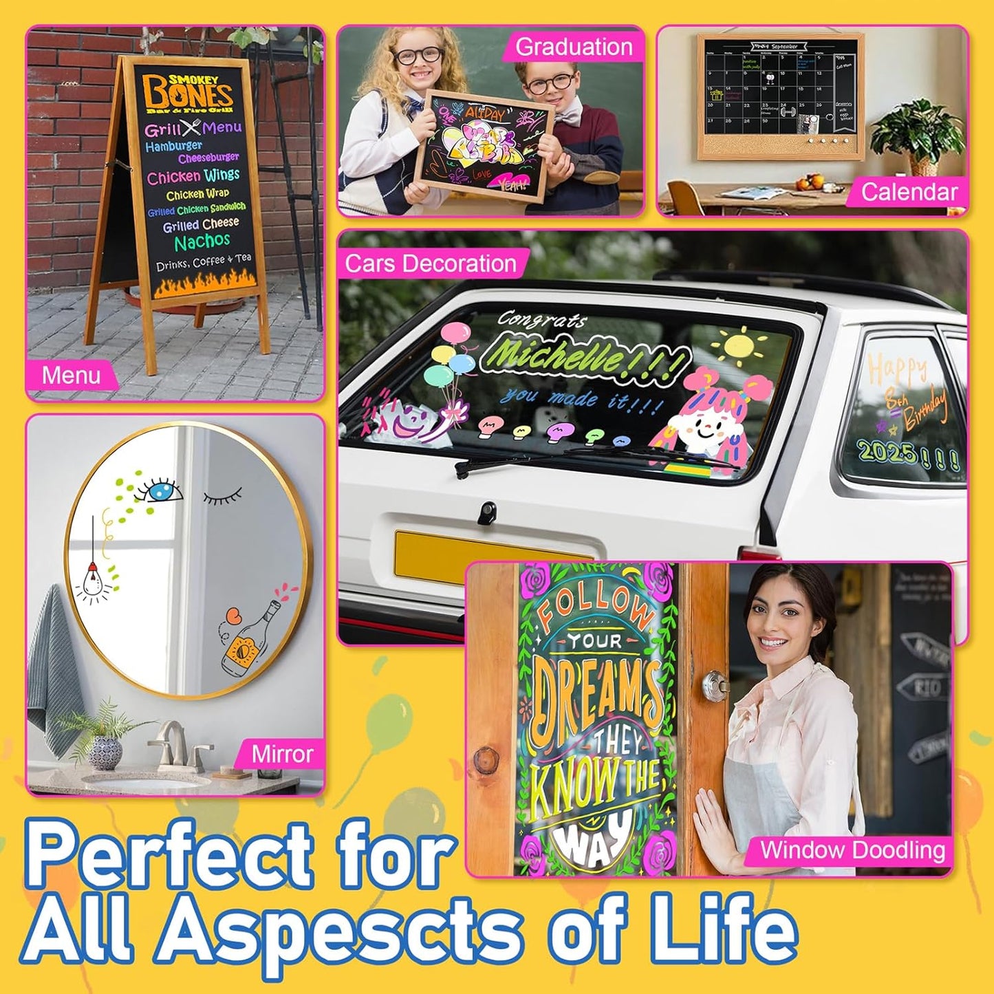 GOTIDEAL Window Markers for Glass Washable,Jumbo Chalk Markers for Blackboard,Car Marker for Auto,Chalkboard,Glass,Mirror,Calendar,School Painting,18 Colors Car Paint Pens with Metallic Colors(10mm)