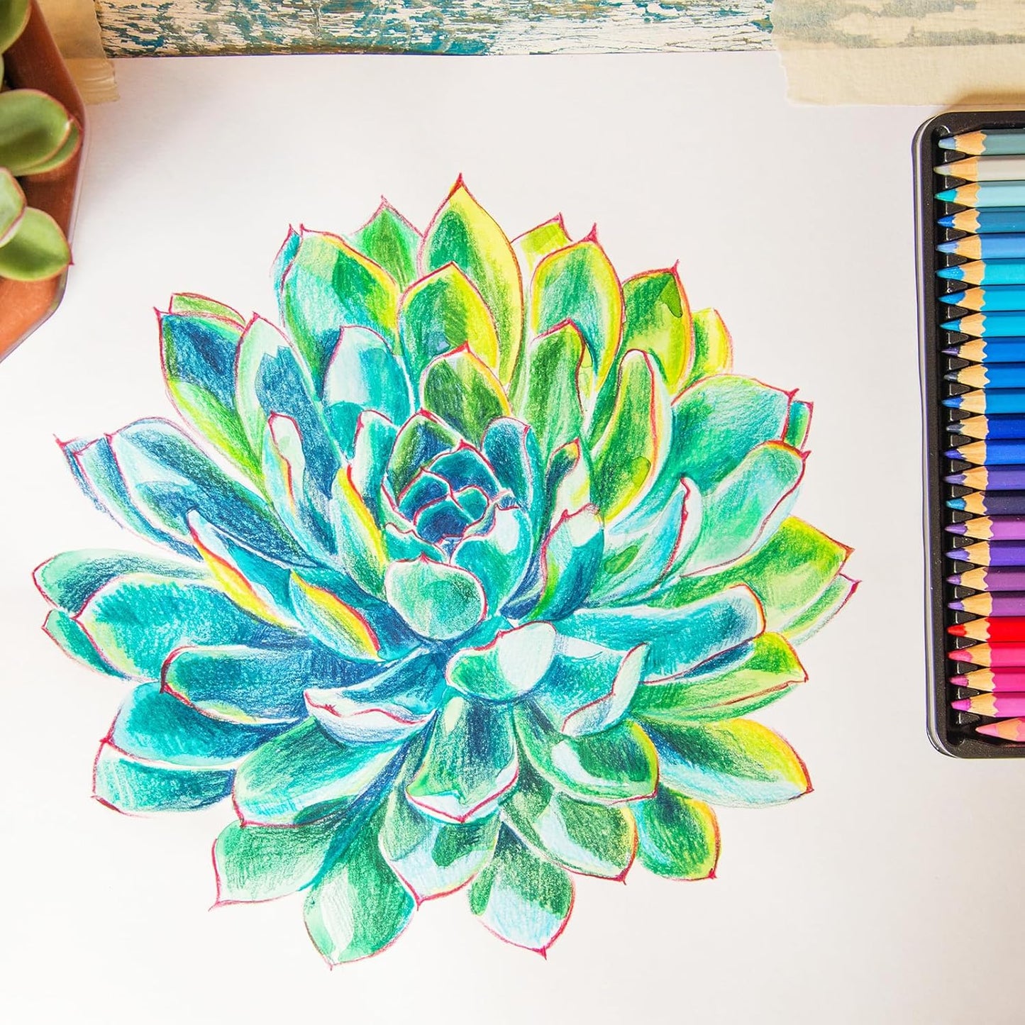 PATIKIL Watercolor Pencil, 6Pcs Water Soluble Pencils for Blending, Coloring, Sketch Drawing, Painting, Ocean Blue