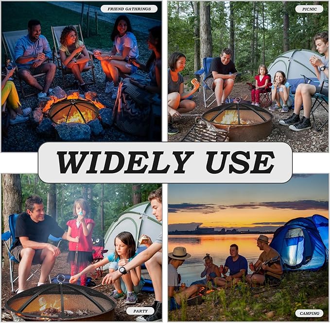 Fire Pit Spark Screen, 22 Inch Diameter Fire Pit Screen with Handle & Poker,Heavy Duty Metal Mesh Fire Pit Screen,Fire Pit Lid for Outdoor/Beach/RV Camping/Backyard
