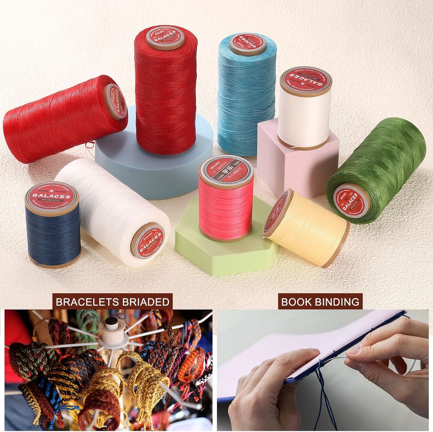 uxcell Flat Leather Sewing Waxed Thread, 270m / 295 Yards Polyester Wax String, 150D Wax Stitching Cord for Leather Crafts, Bookbinding, Bracelets Braided, Brown