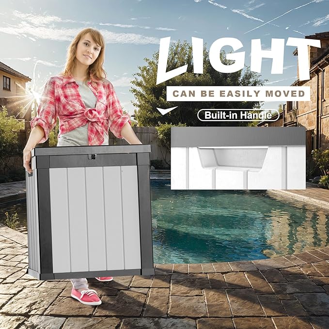 DRATO 51 Gallon Deck Boxes Resin Outdoor Storage Box UV Resistant Outside Deck Box with Lockable Lid for Patio Furniture(Black and White,51 Gallon)