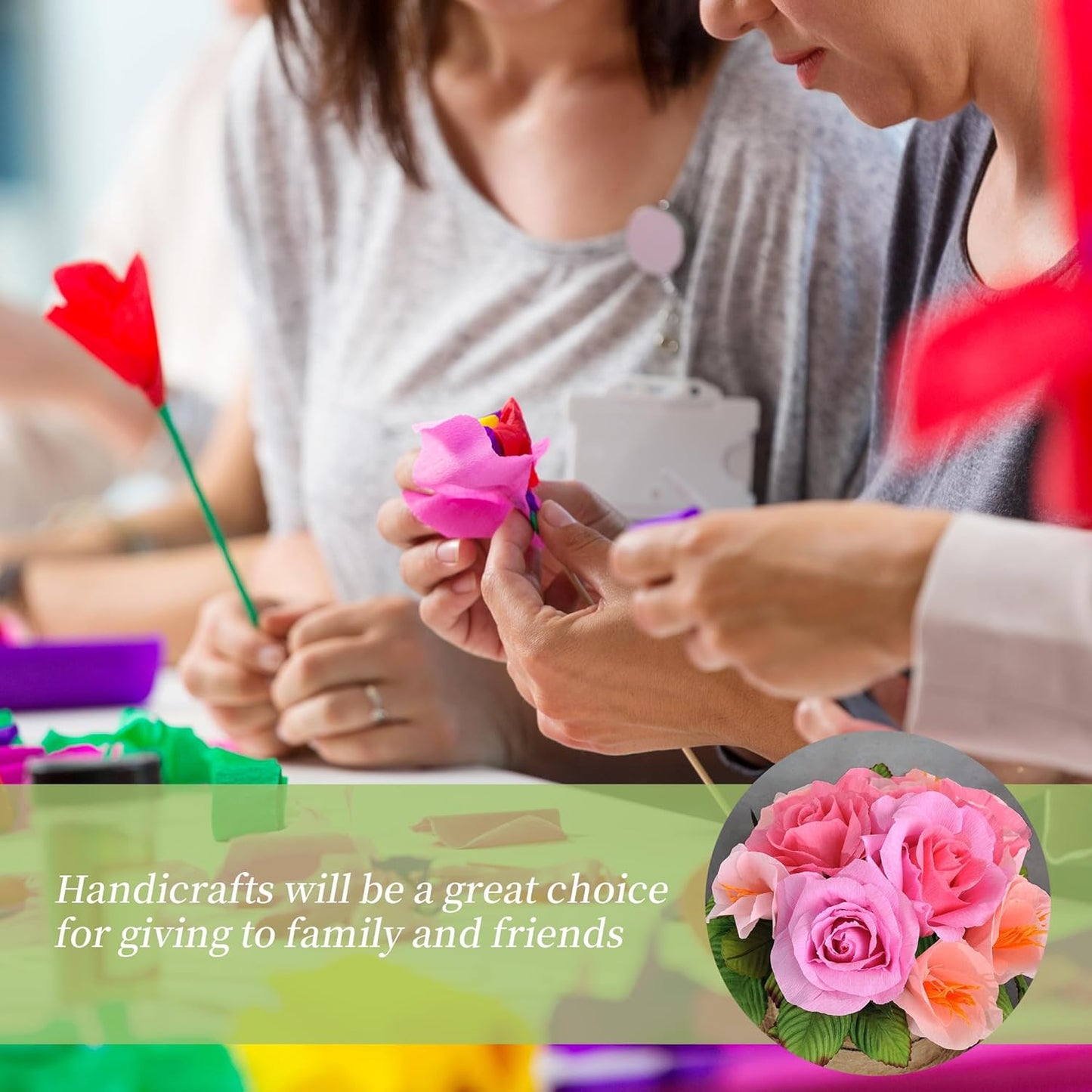 72Pcs Crepe Paper Flower DIY Kits, 20 Colors Crepe Paper Rolls 8.2ft Long 9.84 Inch Wide, 50 Pcs Green Floral Iron Wire and 2 Roll Green Tape for Birthday Parties Weddings Festival Decoration