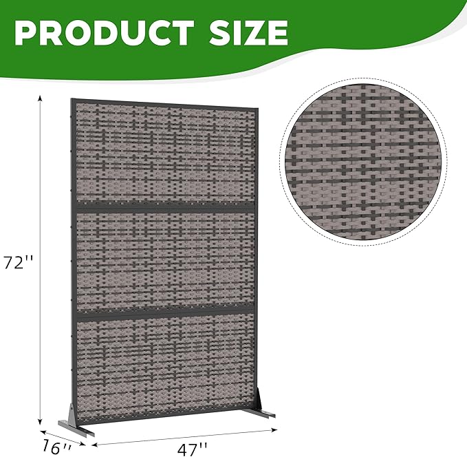 Casaphoria Metal Privacy Screen Outdoor, 72" H x 47" W Freestanding Decorative Privacy Screen for Patio Deck Balcony Garden with Stable Base, Black-crossbanding
