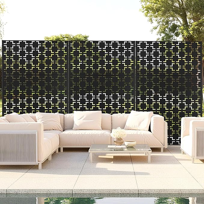 Outdoor Privacy Screen,72" H×47" W Metal Privacy Screen, Freestanding Privacy Fence Panels for Patio