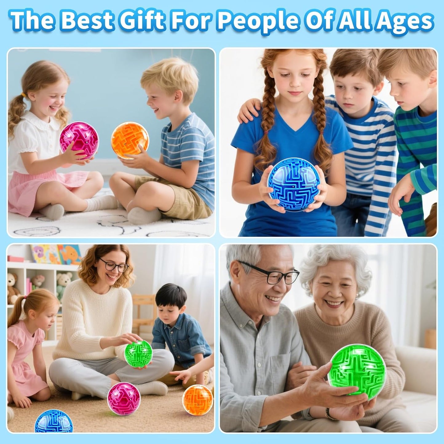 YongnKids 4 Pack 3D Puzzle Maze Ball Toys| Brain Teaser Puzzles Maze Game for Adults & Kids Ages 8-12 13+ Gifts, Games for Adults and Family Best- Easy & Medium & Hard Challenges