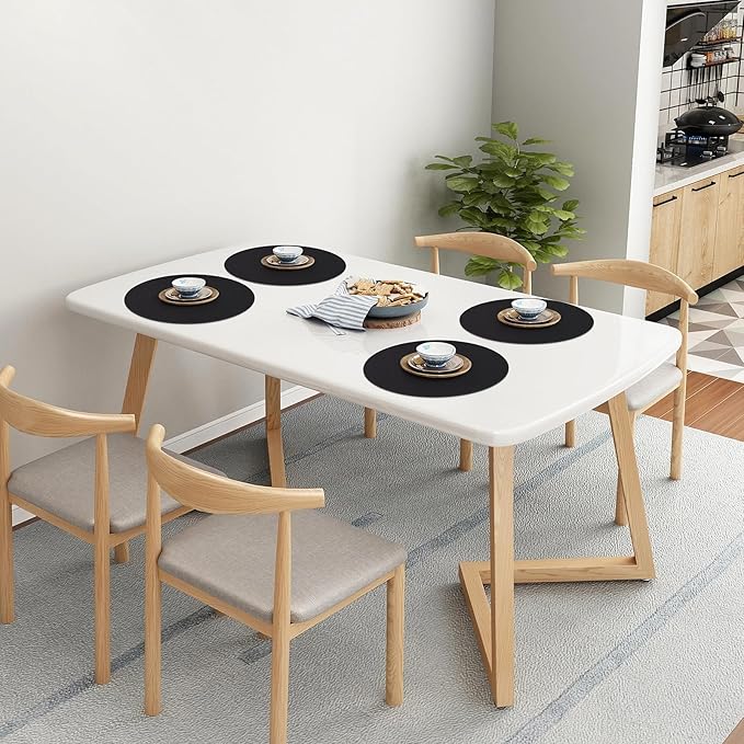 Homaxy Round Faux Leather Placemats and Coasters, Washable Dual-Side Table Mats, Wipeable Heat-Resistant Dining Place Mats for Outdoor and Indoor, Set of 8, Diameter 13 and 3.93 inch, Black