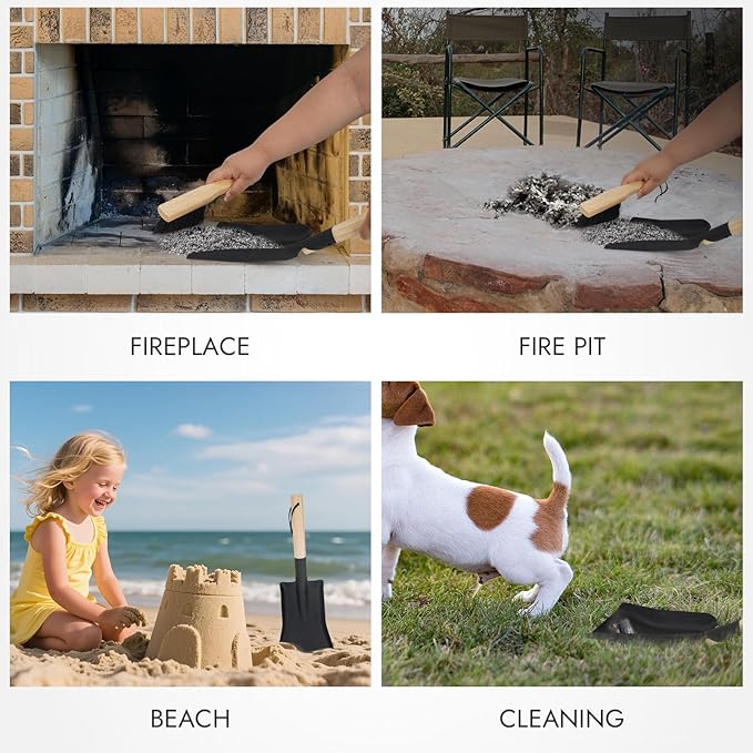 INNO STAGE Ash Shovel and Brush Set - Fireplace Tools Set Hearth Indoor Outdoor Modern Firepit Coal Shovel and Brush Kit Cleaning Tool Rust Resistant (6 * 16inch)
