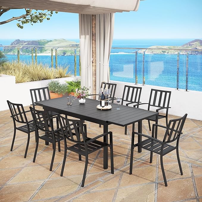 MFSTUDIO Outdoor Dining Set for 8, Expandable Patio Table and Chairs Set, 9 Piece Metal Patio Furniture Set, Patio Dining Set for Deck Backyard Poolside Garden
