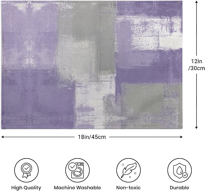 Modern Art Placemats Set of 4 Purple Abstract Painting Place Mats Washable Linen Grey Placemat for Dining Table Kitchen Party Home Decor 18x12 Inches