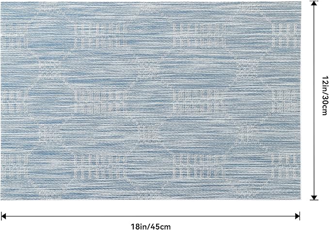 Leetaltree Alice Blue Placemats Set of 6 - Heat Resistant Non-Slip Place mats for Dining Table, Washable Durable PVC Vinyl Woven Table Mats(Jacquard Blue, 6)
