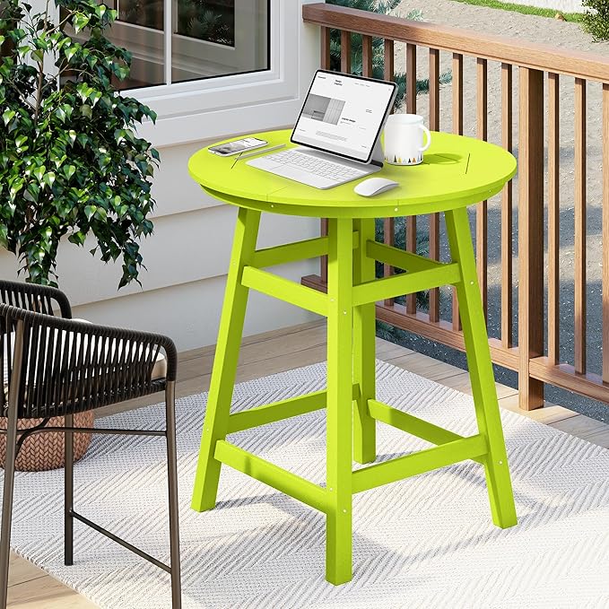 Costaelm Patio Bistro Table, 37" Counter Height Round Patio Cocktail Bar Table with Umbrella Hole, Outdoor Bistro Dining Pub Table for Front Porch Deck Backyard Garden, Lime