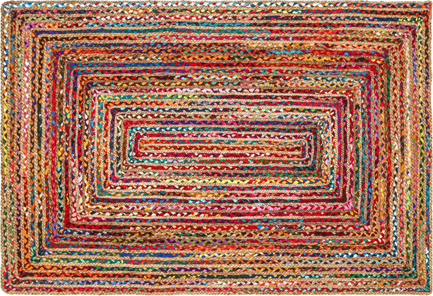 3'x5' Handwoven Jute Chindi Area Rug - Colorful Boho Rugs for Living Room - Hand Braided Multicolor Bohemian Rug for Farmhouse, Bedroom, Dining Room, Classroom, Hallway, Kitchen, Office