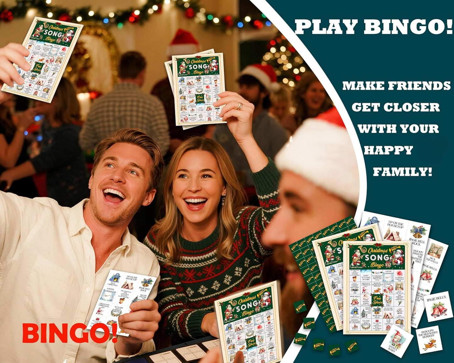 Christmas Bingo Games for 24 Players, Christmas Song Bingo Cards for Adults Large Group, Winter Hoilday Party Supplies, Family Activities New Year Favors -06