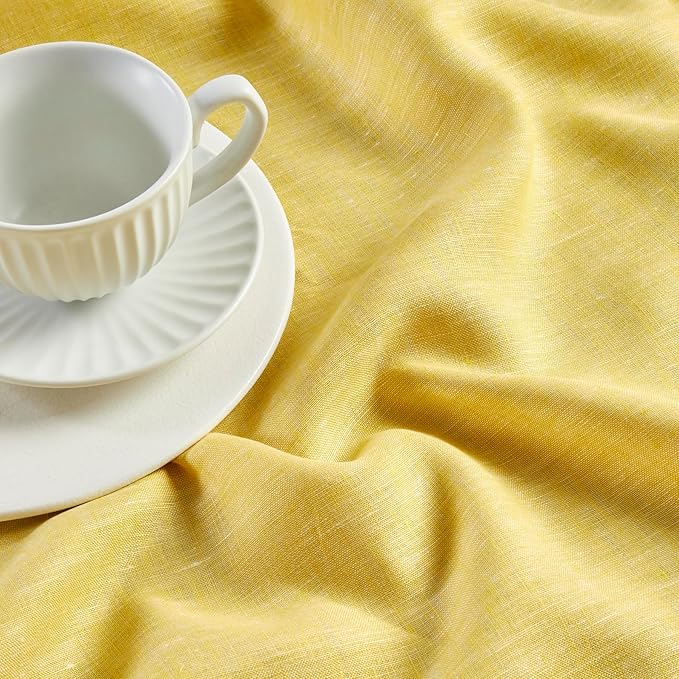 Solino Home Linen Table Runner 156 Inches Long - Athena, 100% Pure Linen Chambray Lemon Yellow Table Runner 14 x 156 Inch for Dining, Spring, Easter