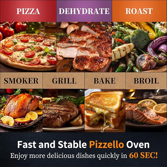 PIZZELLO 12" Outdoor Pizza Oven Propane and Wood Fired Pizza Maker Multi-Fuel Pizza Ovens with Gas Burner, Wood Tray, Stone, Pizza Peel, Cover, Forte Gas (Black)