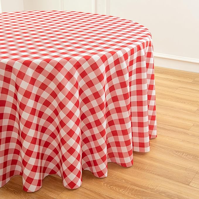 Waterproof Plaid Tablecloth Fabric - Round 120 Inch Classic Gingham Checker Table Cloth for Indoor/Outdoor Use - Buffalo Table Cover for Picnics, BBQs, and Parties