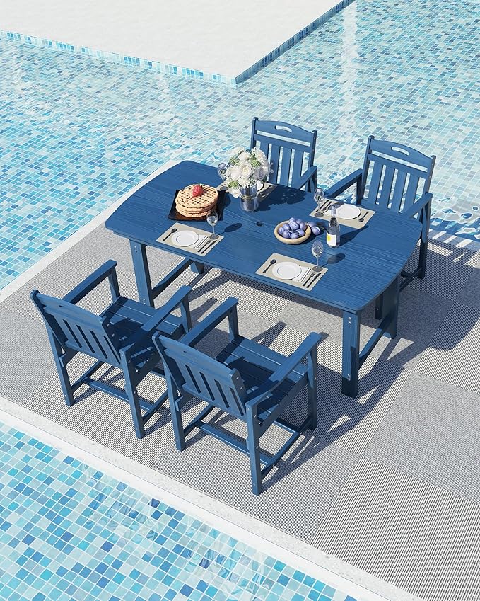 Ciokea HDPE Outdoor Dining Set, 5-Piece Patio Table and Chairs Set with Umbrella Hole, All-Weather Patio Dining Sets for 4, Durable Patio Furniture for Backyard, Garden, Lawn & Poolside, Navy Blue