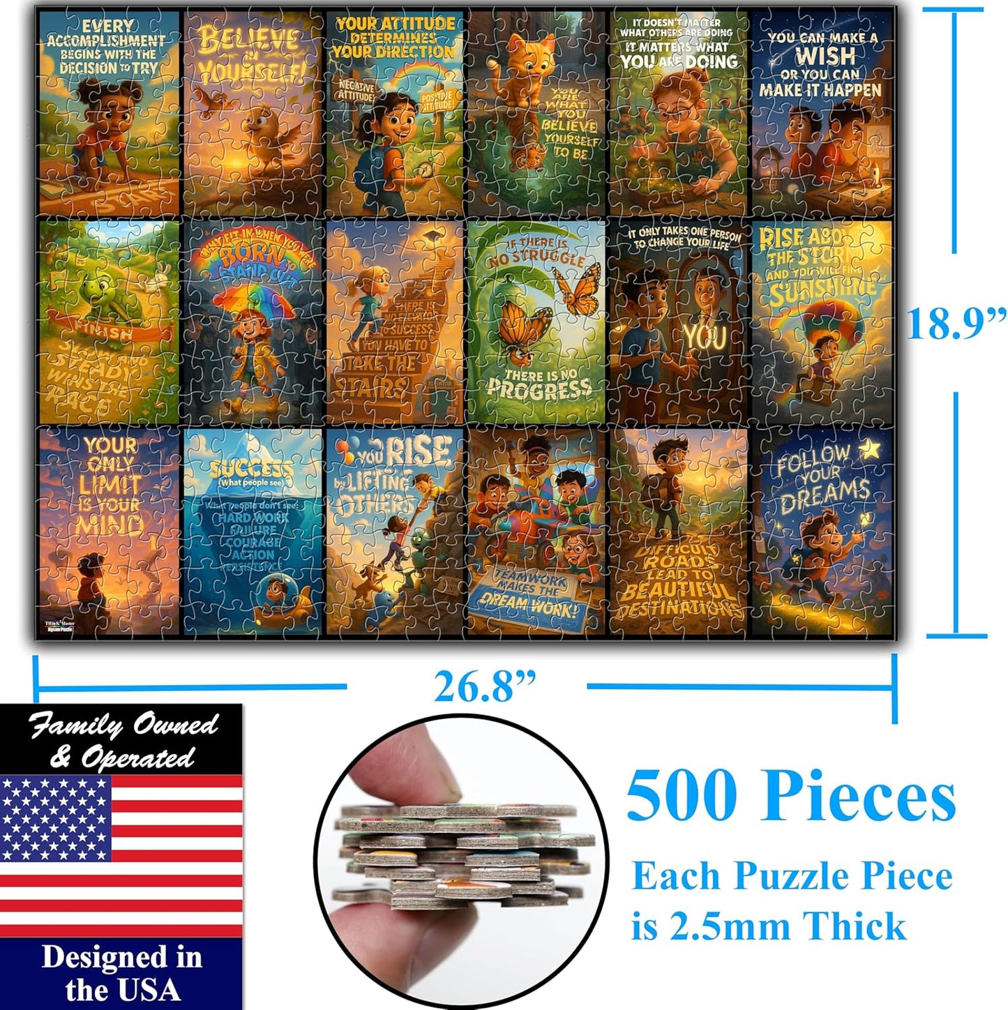 Think2Master Motivational & Inspirational Collage 500 Pieces Large Format Jigsaw Puzzle: Kids 12+, Teens, Adults & Families. Fosters Growth Mindset - Vibrant Wall Art. Great Gift. Size: 26.8” X 18.9”