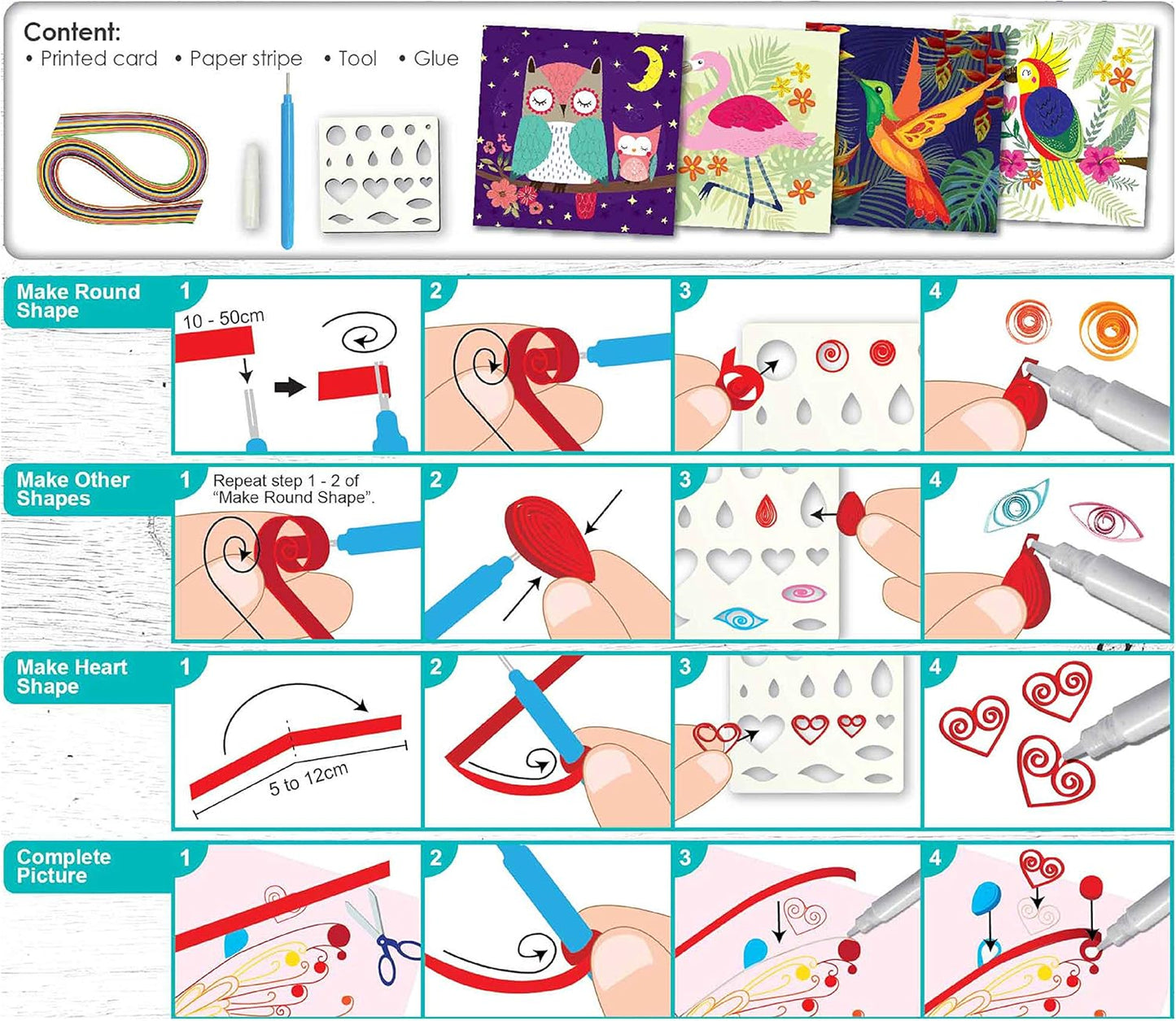 C.S.KIDS PQ03 C.S DIY Arts & Crafts Gifts – Bird| 3D Quilling Design Kits for Kids, Make Art (Paper Strips & Tools Included)