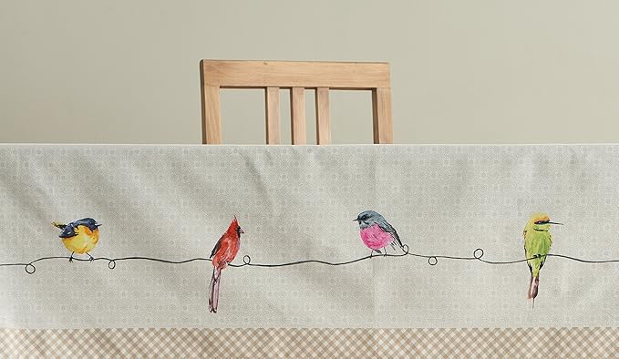 Maison d' Hermine Table Cloth Rectangle Table 100% Cotton 70 x 120 Inches Tablecloth Reusable Decorative for Dining Room, Farmhouse, Home, Party, Festive & Wedding Spring Summer - Birdies On Wire