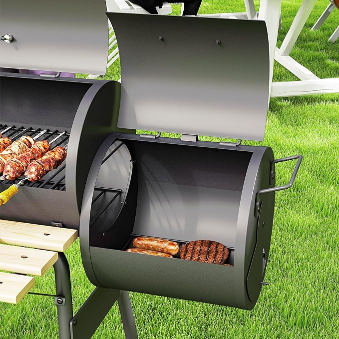 Outsunny 48" Portable Barrel Charcoal BBQ Grill, Steel Outdoor Barbecue Smoker with 232 Square Inches Cooking Space, Storage Shelf, Wheels for Garden Camping Picnic, Black