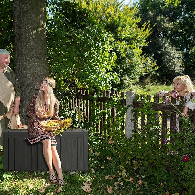 80 Gallon Outdoor Storage Box – Resin Deck Box with Lockable Lid, Waterproof Patio Furniture Storage for Tools, Garden & Yard Organization (Black)