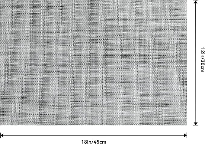 Leetaltree Linen Grey Placemats Set of 4 - Heat Resistant Non-Slip Place mats for Dining Table, Washable Durable PVC Vinyl Woven Table Mats(Linen Grey, 4)