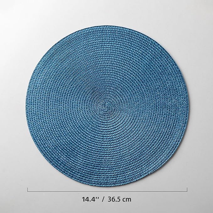 Round Placemats Set of 8 Plastic Woven Placemats Washable Wipeable Table Mats for Dining Table Heat Resistant Non-Slip Circle Place Mats (Royal Blue)