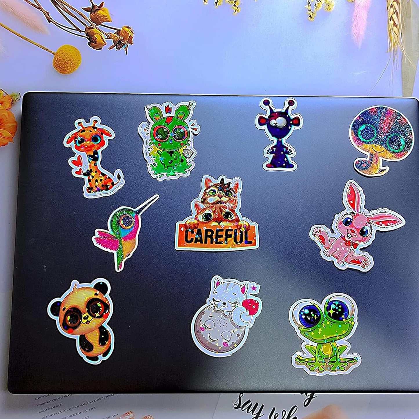 36 Sheets Holographic Sticker Paper Clear Vinyl Sheets Self-Adhesive Overlay Film Laminate Sticker Paper Rainbow/Dots/Star/Broked Glass/Sand Star/Heart, 8.5x11 Inch