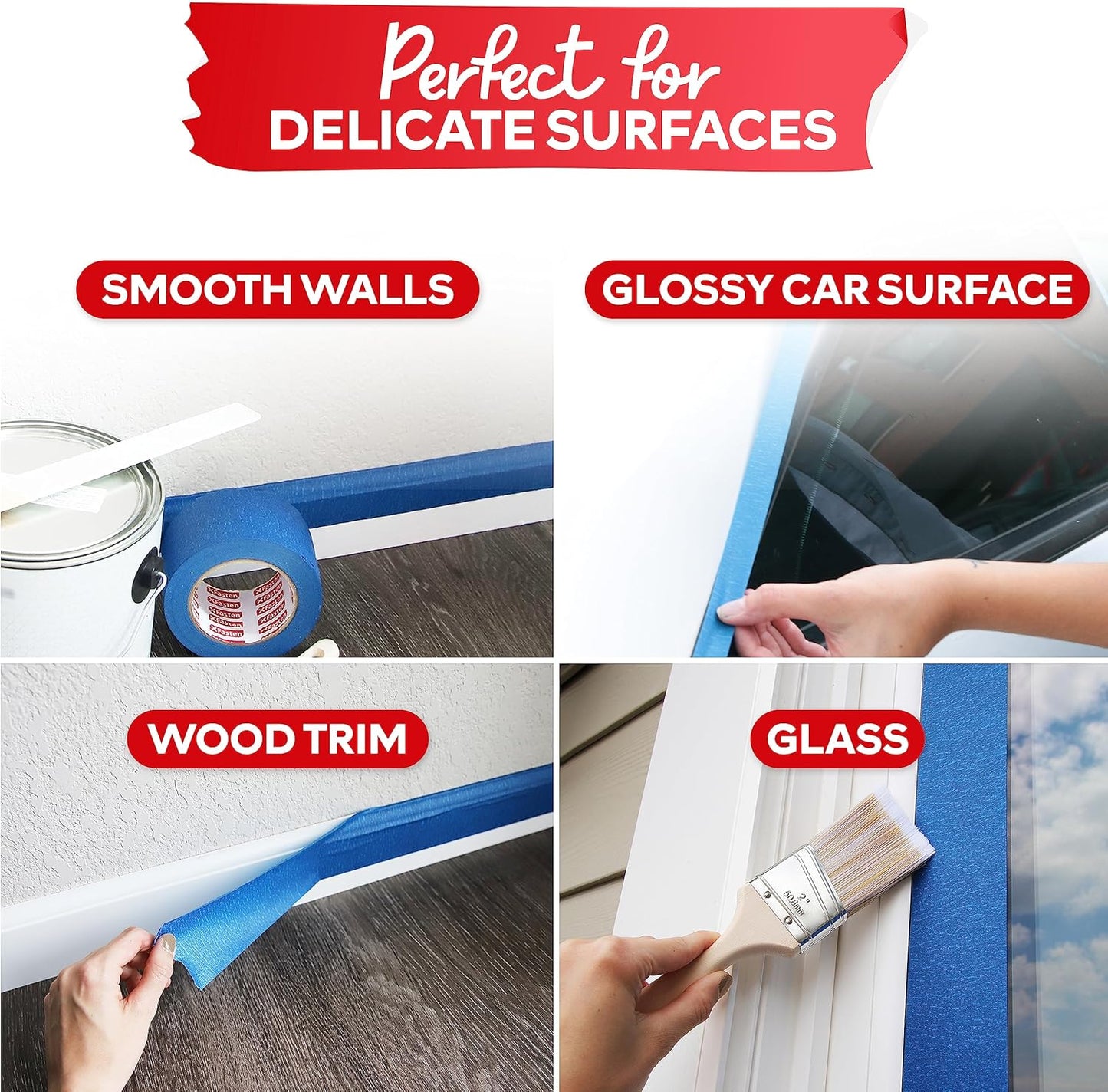 XFasten Blue Painter's Tape, 2 Inch x 60 Yards (24-Pack) Blue Painters Masking Tape Bulk - Sharp Edge Line Technology, Produces Sharp Lines | Residue-Free and Artisan Grade Wall Trim Tape