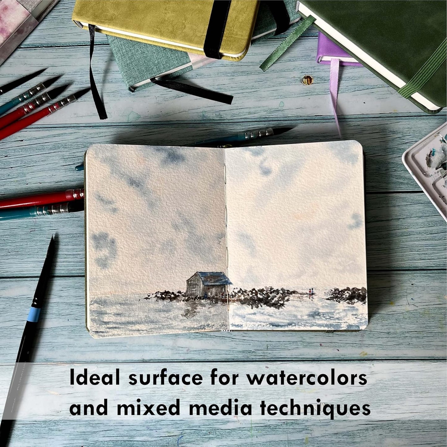 tumuarta Watercolor - Sketchbook, 7.5x5 in, 140 LB, 300GSM, 100% Cotton, Acid Free, Cold Press, 24 Sheets,48 Pages, Watercolor Paper Journal for Use As Travel Notebook and Mixed Media Pad On The Go