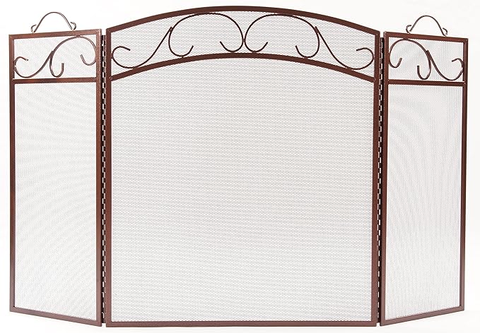 Fire Beauty Fireplace Screen 3 Panel with Handles Wrought Iron 51"(L) x31(H) Spark Guard Cover(Antique Bronze)