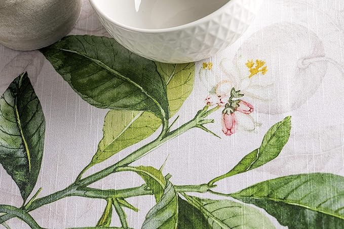 Maison d' Hermine Table Cloth Round Table 100% Cotton 63 Inches Tablecloth Reusable Decorative Everyday Use for Dining Room, Farmhouse, Home, Party, Festive & Wedding Spring Summer - Limoncello