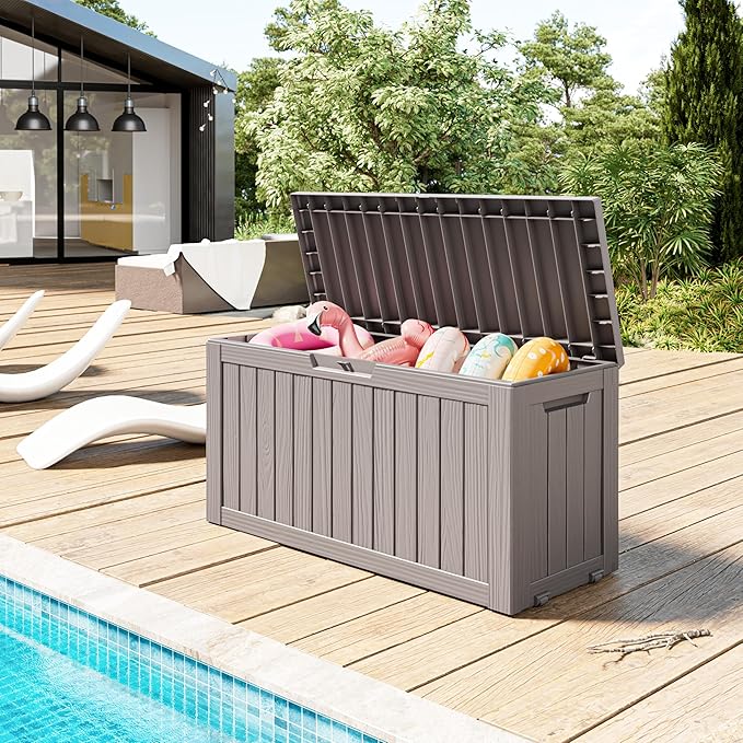 Outdoor Storage Box, Resin Deck Boxes Outdoor Waterproof For Patio Furniture, Garden Tools, Pool Supplies, Durable And UV Resistant, Lockable (72 Gallon, Grey)