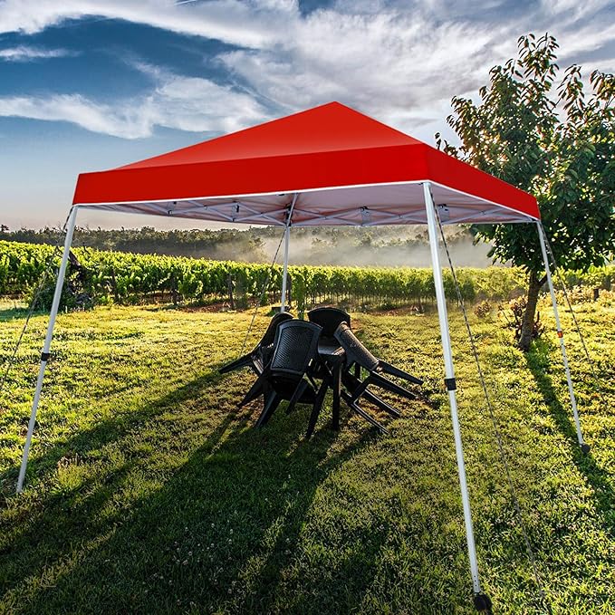 Sunnyglade 10x10 Ft Pop Up Canopy Tent One Button Easy Pop Up Outdoor Instant Folding Slant Leg Canopy with 2 Wheels and Deluxe Carry Bag(Red)