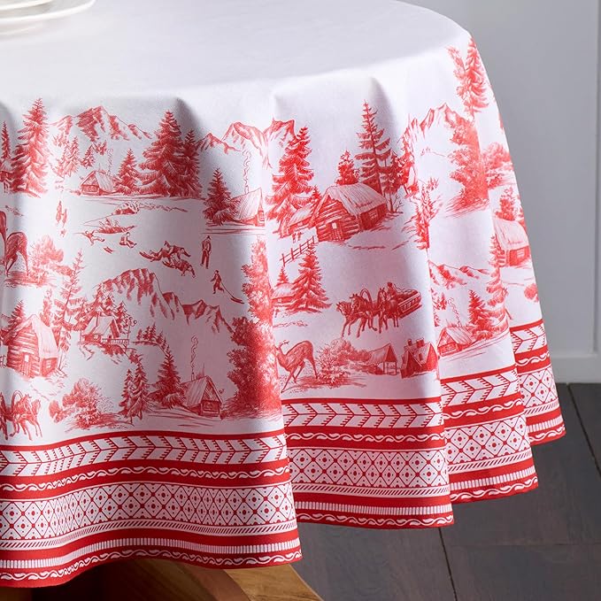 Maison d' Hermine Table Cloth Round Table 100% Cotton 63 Inches Fall Tablecloth Reusable Everyday Use for Thanksgiving Christmas Decorations Dining Farmhouse Party (Winter Jouy)