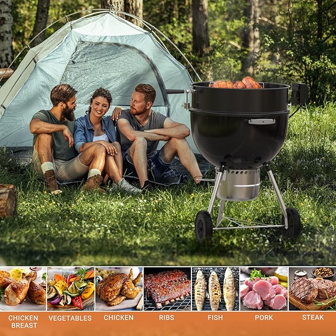 onlyfire Universal High-Temp Resistance Black Coated Steel Charcoal Kettle Rotisserie Ring Kit for Weber 2290 and Other Models