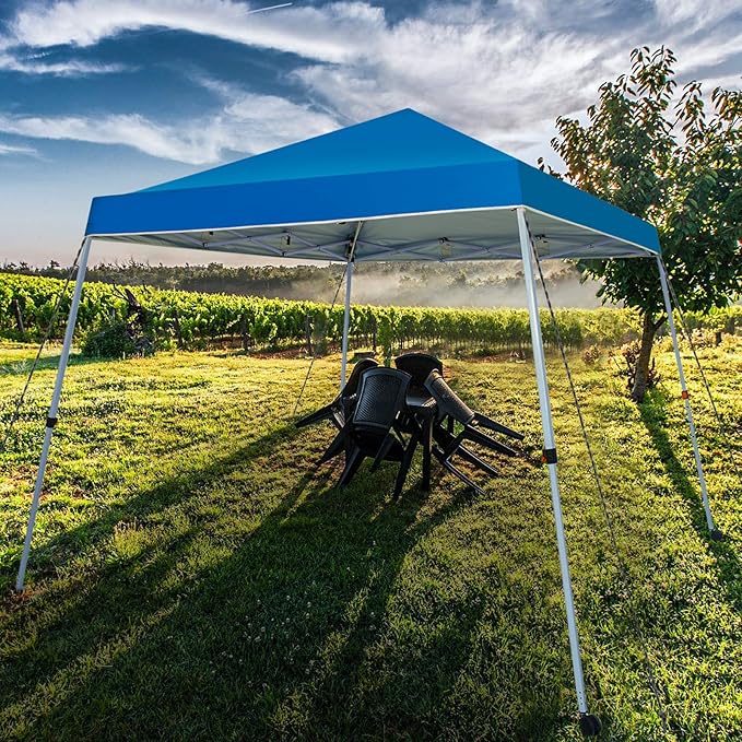 Sunnyglade 10x10 Ft Pop Up Canopy Tent One Button Easy Pop Up Outdoor Instant Folding Slant Leg Canopy with 2 Wheels and Deluxe Carry Bag(Blue)