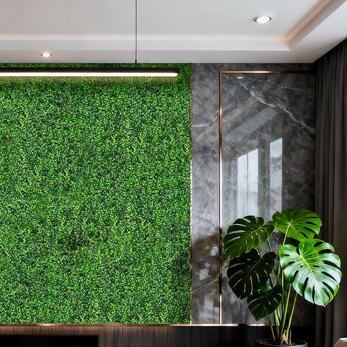 24x16 Inch Artificial Boxwood Panels (24-Pack) - UV Protected Faux Grass Wall Mats for Outdoor Fence Cover, Garden Privacy Screen, Indoor Wall Decor, and Wedding Backdrops