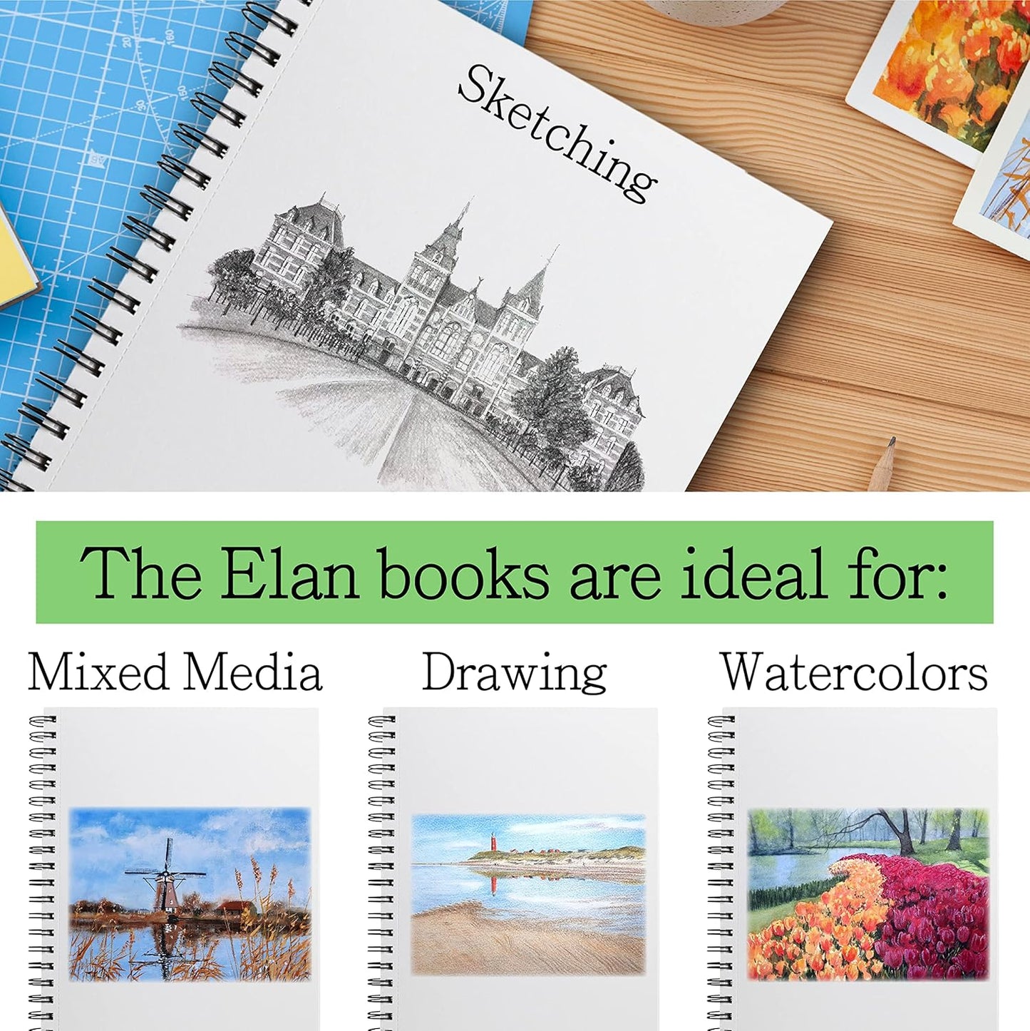 Elan A5 Mixed Media Journal, 30 Sheets Italian Paper 110 lb/250 GSM, Acid-Free Mixed Media Sketchbook 8.3x5.8 Inch, A5 Sketchbook Spiral Bound