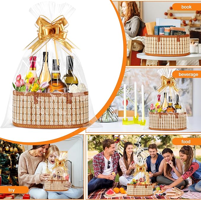Orchidleaf 3 Set Baskets for Gifts Empty, Gift Empty Bamboo Basket Large, Foldable Woven Gift Basket with Handle for Baby Baptisms, Mother's Day, Christmas, Housewarming