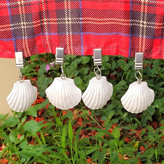 TwoFish Home Set of 4 White-Shell Resin Tablecloth Weights Clips White-Shell Handicraft Tablecloth Clamps Pack of 4