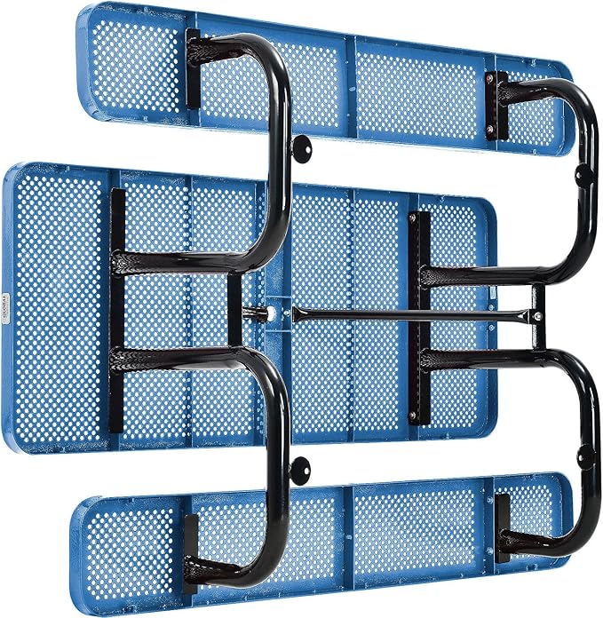 Global Industrial 72" Rectangular Picnic Table, Perforated Metal, Thermoplastic Coating, Attached Benches, 1-1/2” Umbrella Pole Hole, Outdoor-Rated, 1000 lbs Capacity, Blue