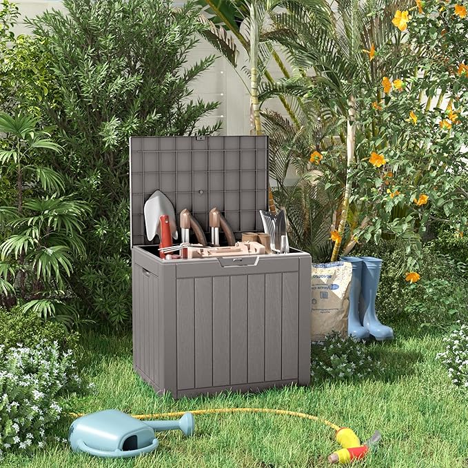 30 Gallon Outdoor Storage Box, Large Resin Deck Box for Patio Cushions, Garden Tools, Pool Accessories, Waterproof and Lockable Design, Storage Bench for Backyard & Deck(Gray)