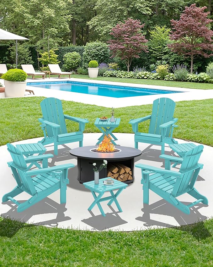 SERWALL Folding Outdoor Side Table Set of 2, Portable Adirondack Side Table, Aruba