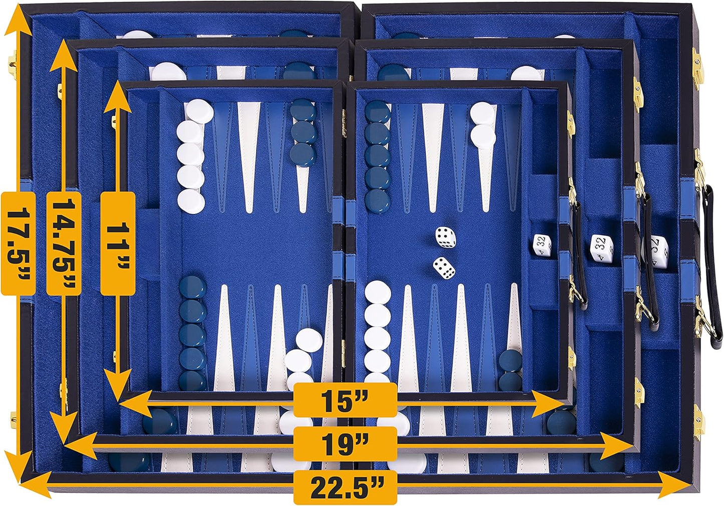 Classic 18-Inch Backgammon Set – Premium Folding Board Game with Leatherette Case, Felt Surface & Complete Accessories – Blue – for Adults & Kids