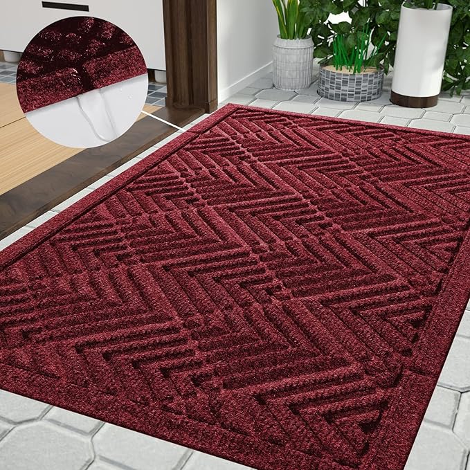 Yimobra Door Mats Outdoor 29.5x17, All-Season Waterproof Outdoor Mats for Front Door Entrance with Drainage Holes, Heavy Duty Non-Slip Doormat for Garage Patio Entryway Indoor, Red