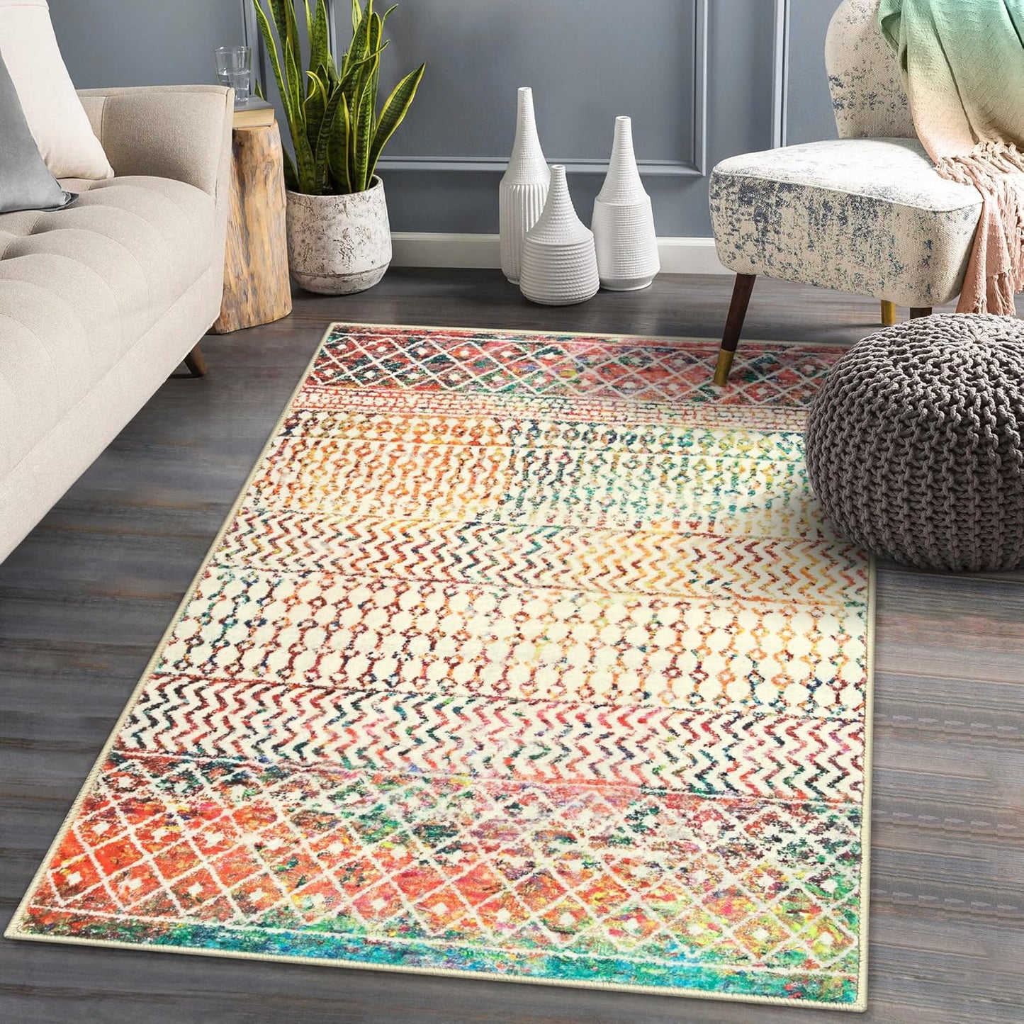 4x6 Rug for Living Room, Soft Non Slip Indoor Front Door Mat, Low-Pile Machine Washable Area Rug Floor Carpet for Bedroom Classroom Office Dining Room